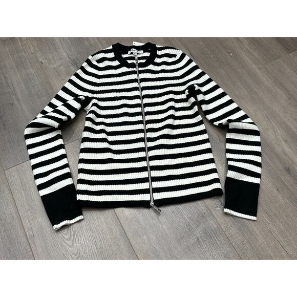 NWT Madewell Womens Black White Knit Striped Zip-Front Cardigan Sweater Size XS - Picture 2 of 8